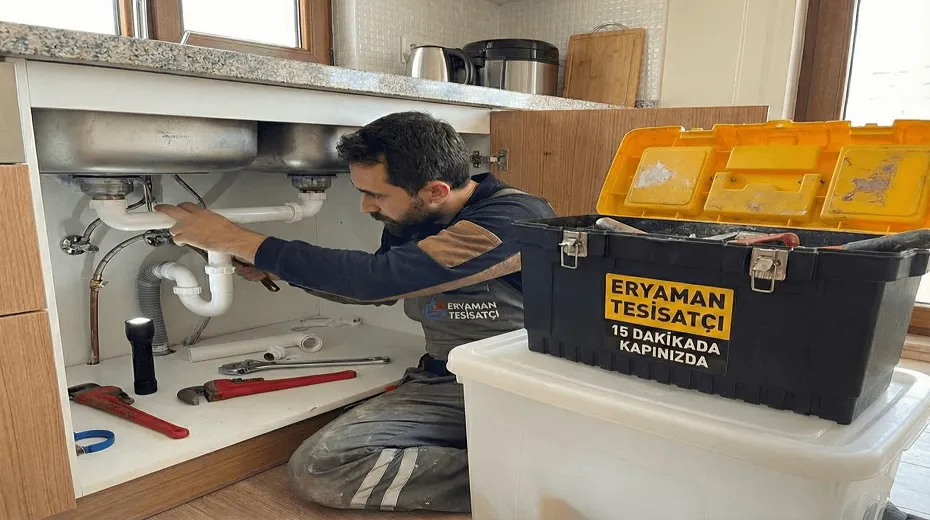 Eryaman'da hızlı tesisat servisi veren usta mutfak lavabosu tamir ediyor, takım çantasında 15 dakikada kapınızda yazıyor.