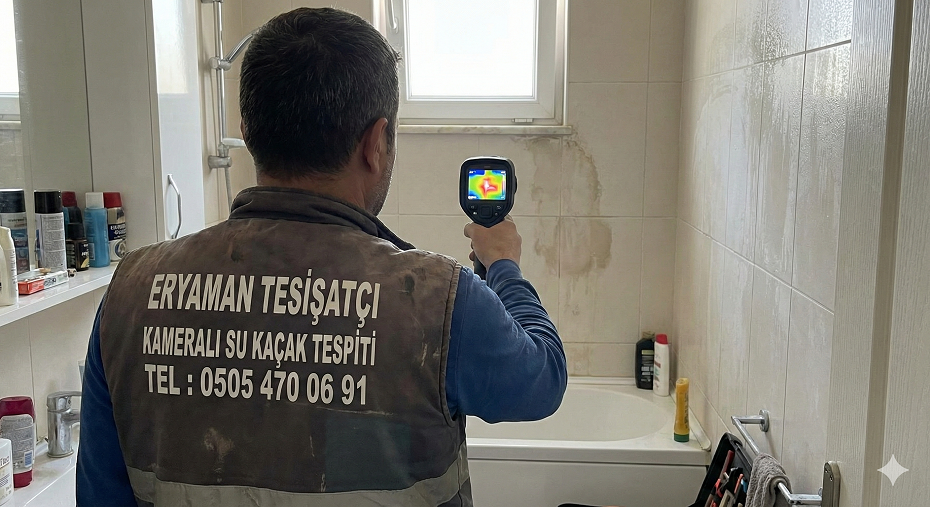 Eryaman tesisatçı ustası termal kamera ile kırmadan su kaçağı tespiti yapıyor